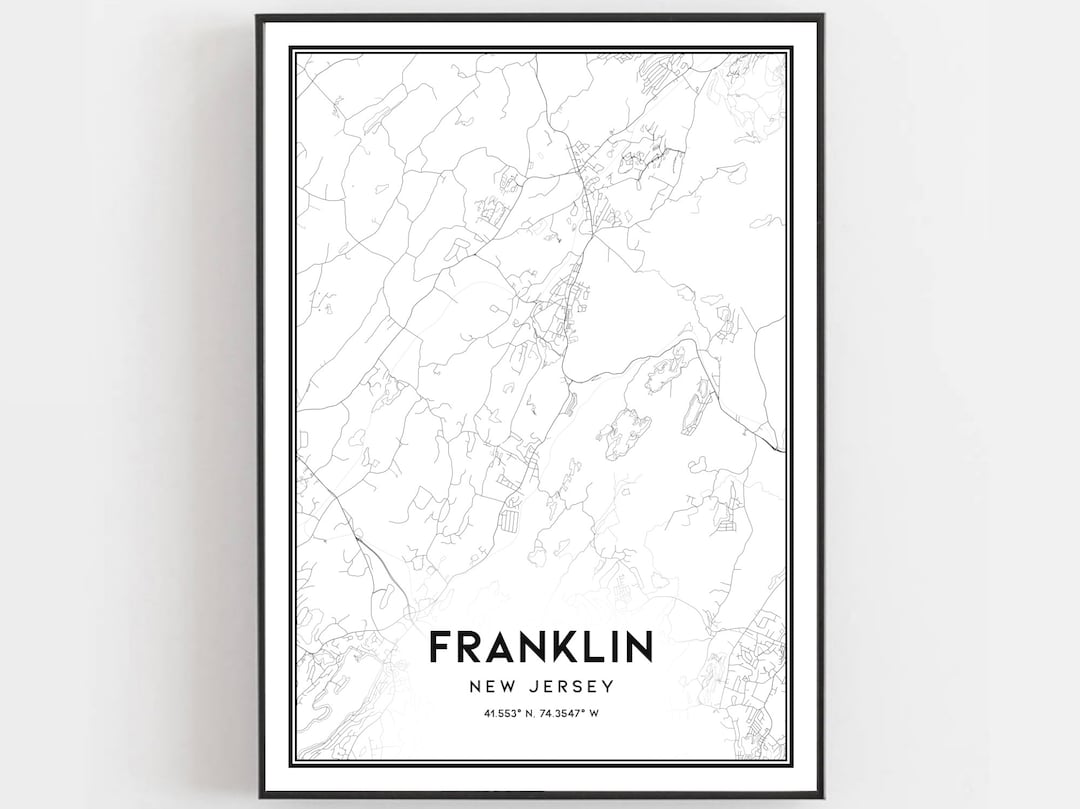 Franklin Map Print, Franklin Map Poster Wall Art, Nj City Map, New Jersey Print Street Map Decor ...