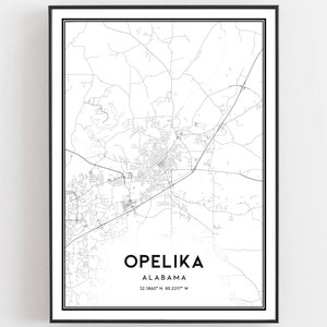 Opelika Karte Druck, Opelika Karte Poster Wandkunst, Al Stadt karte, Alabama Print Straßenkarte Dekor, Straßen karte Geschenk, B1917
