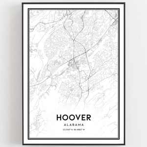 Hoover Karte Druck, Hoover Karte Poster Wandkunst, Al Stadt Karte, Alabama Print Straßenkarte Dekor, Straßen karte Geschenk, B969
