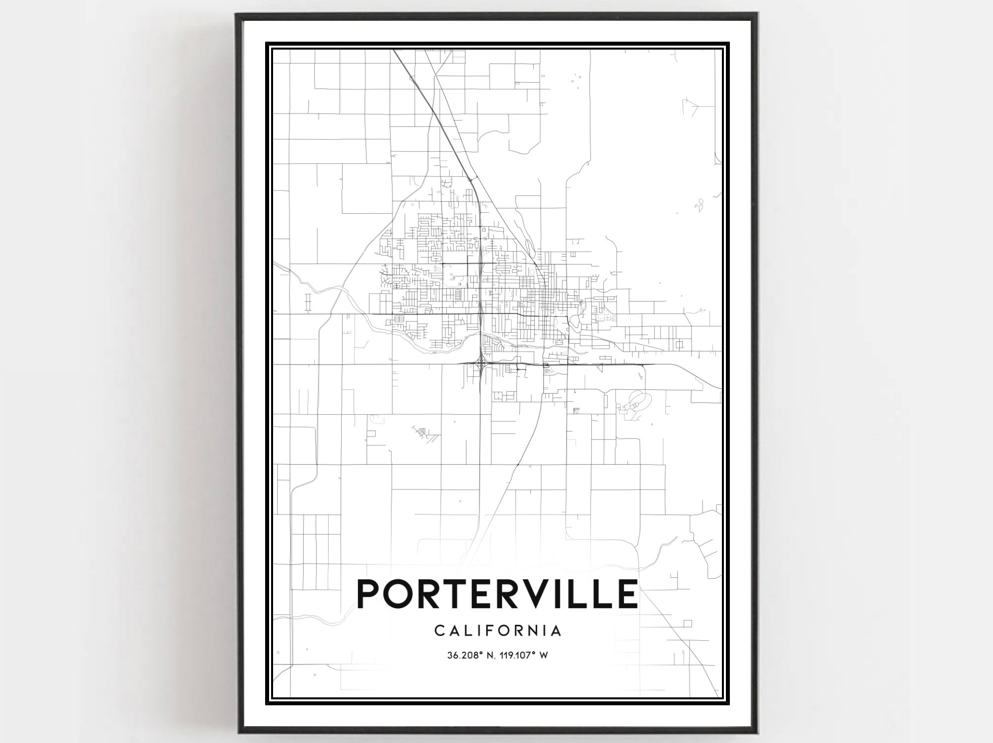 Porterville Map Print Porterville Map Poster Wall Art Ca Etsy Hong Kong