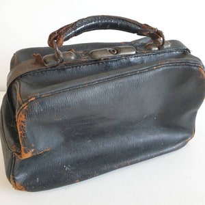 1920's Black Cowhide Leather Doctor's Bag by Kruse