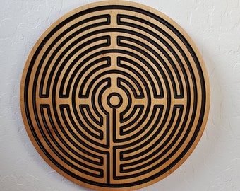 Wood Carved Finger Labyrinth, Meditation Labyrinth, Spiritual Prayer Aid, Relaxation Gift, Wood Wall Hanging