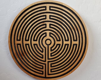 Wood Carved Finger Labyrinth II, Meditation Labyrinth, Spiritual Prayer Aid, Relaxation Gift, Wood Wall Hanging