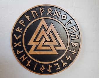 Mural Wall Decoration Valknut Wotan knot with Runes-Wooden