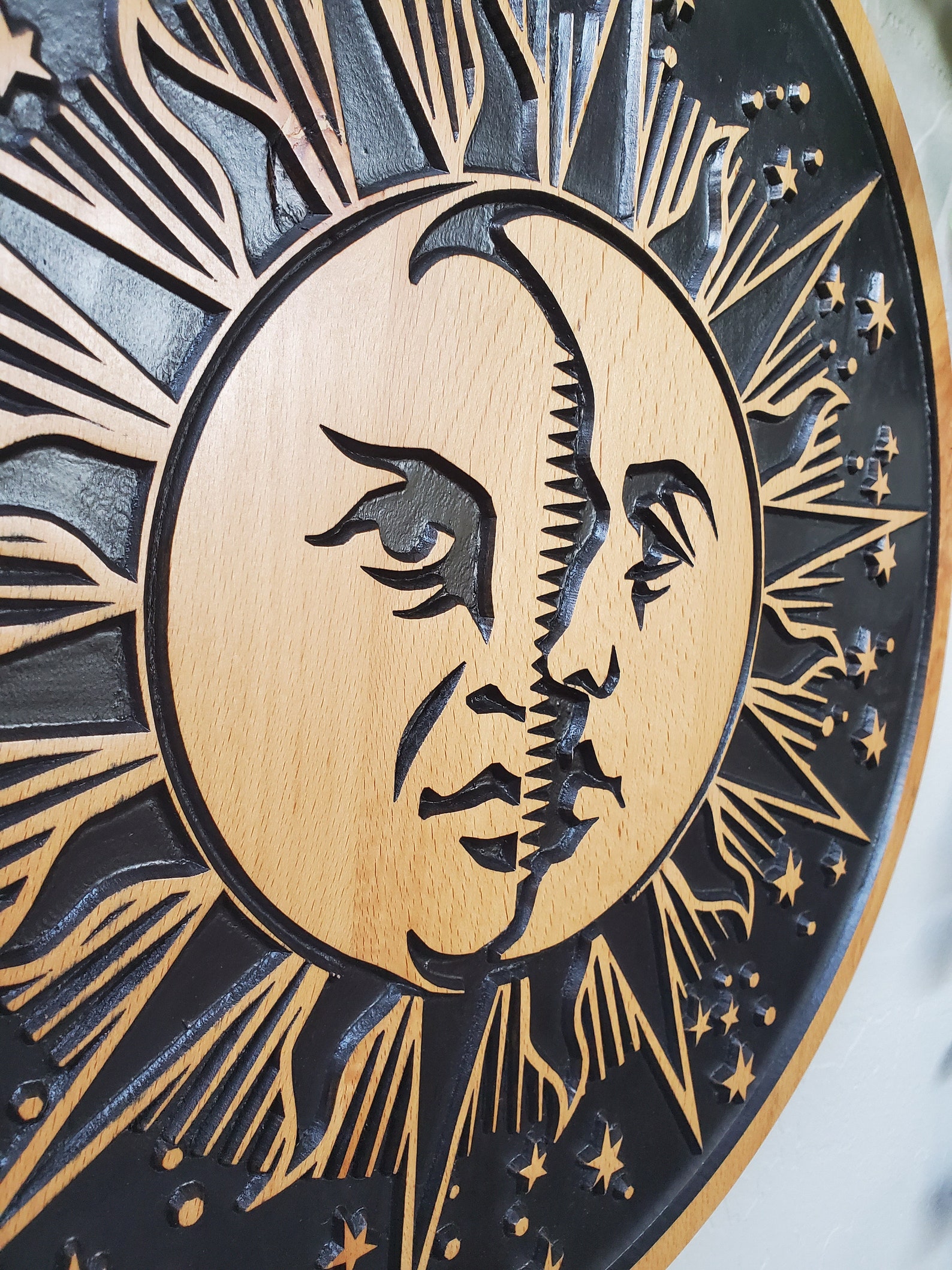 Talla de sol y luna Madera Astrología Arte de pared Arte de Etsy