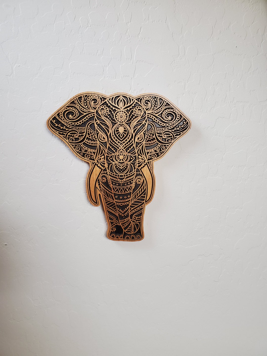 Elephant Mandala Wood Carved Wall Art , Animal Wood Art, Boho Wall Art ...