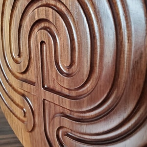 Wood Carved Cretan Finger Labyrinth, Cretan Labyrinth Wall Art, Spiritual Healing Aid, Calming Meditation Device