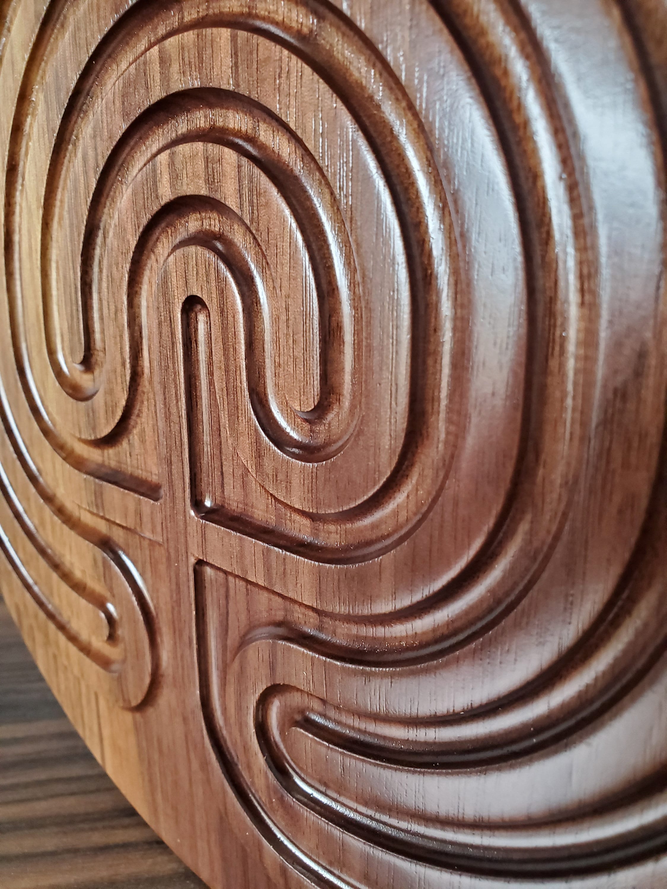 Wood Carved Cretan Finger Labyrinth, Cretan Labyrinth Wall Art, Spiritual Healing Aid, Calming Meditation Device
