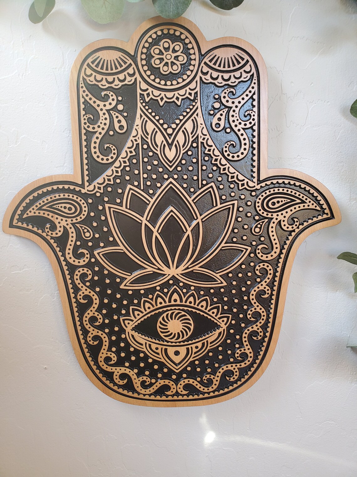 Wood Carved Eye & Lotus Hamsa Hamsa Wall Art Hamsa Wall | Etsy