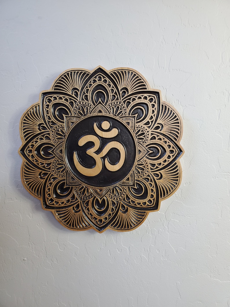 Wood Carved Om Wall Art Mandala Wood Art Om Mandala Wood Etsy