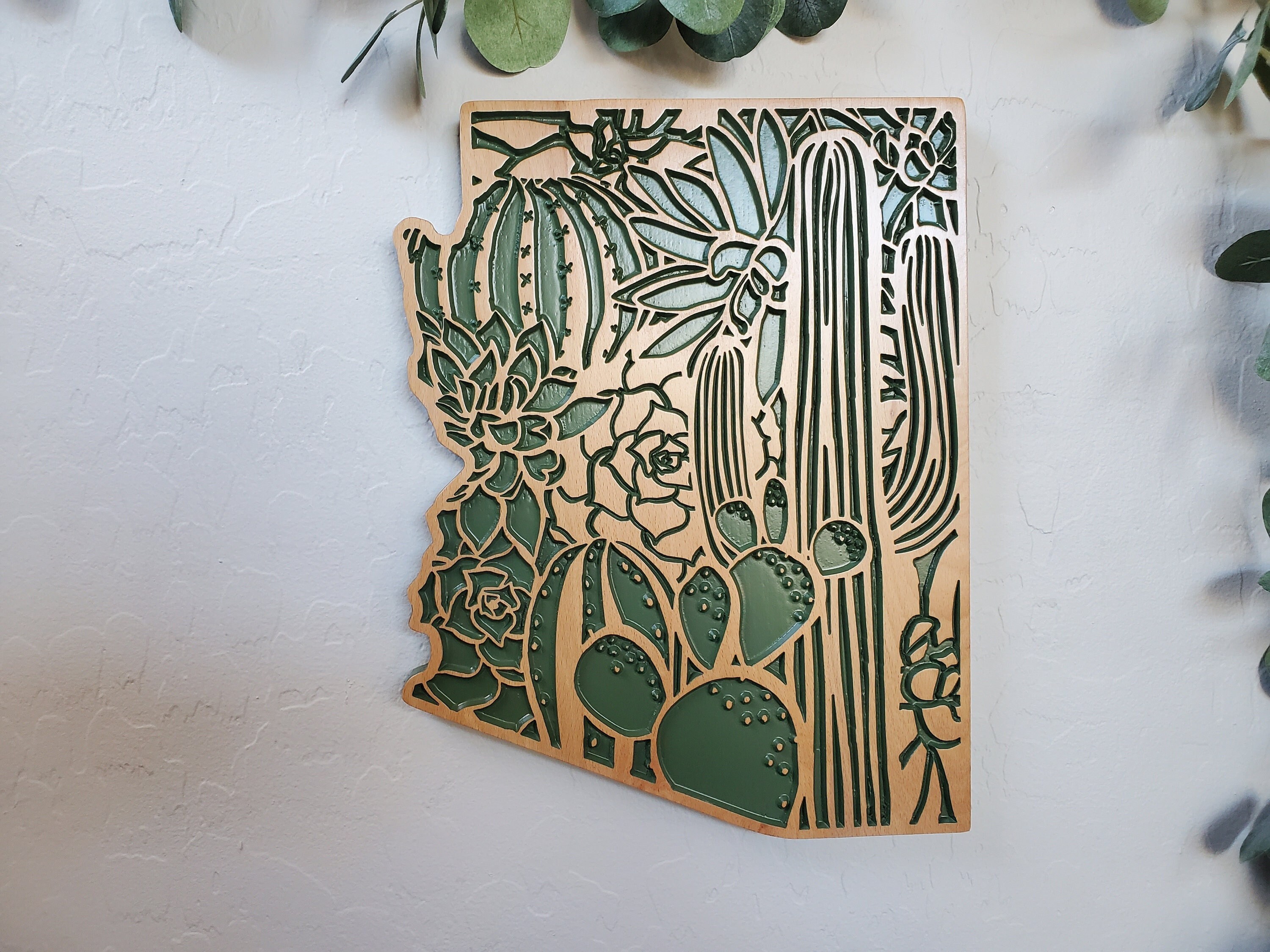 Arizona Map Wall Art Wood Carved Arizona Wall Decor Arizona Etsy