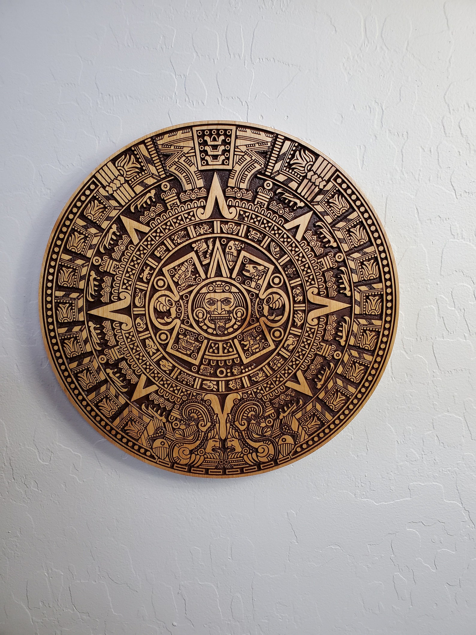 high-detail-wood-carved-aztec-calendar-wall-art-aztec-wood-etsy