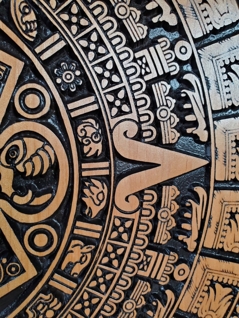 High Detail Wood Carved Aztec Calendar Wall Art Aztec Wood Etsy