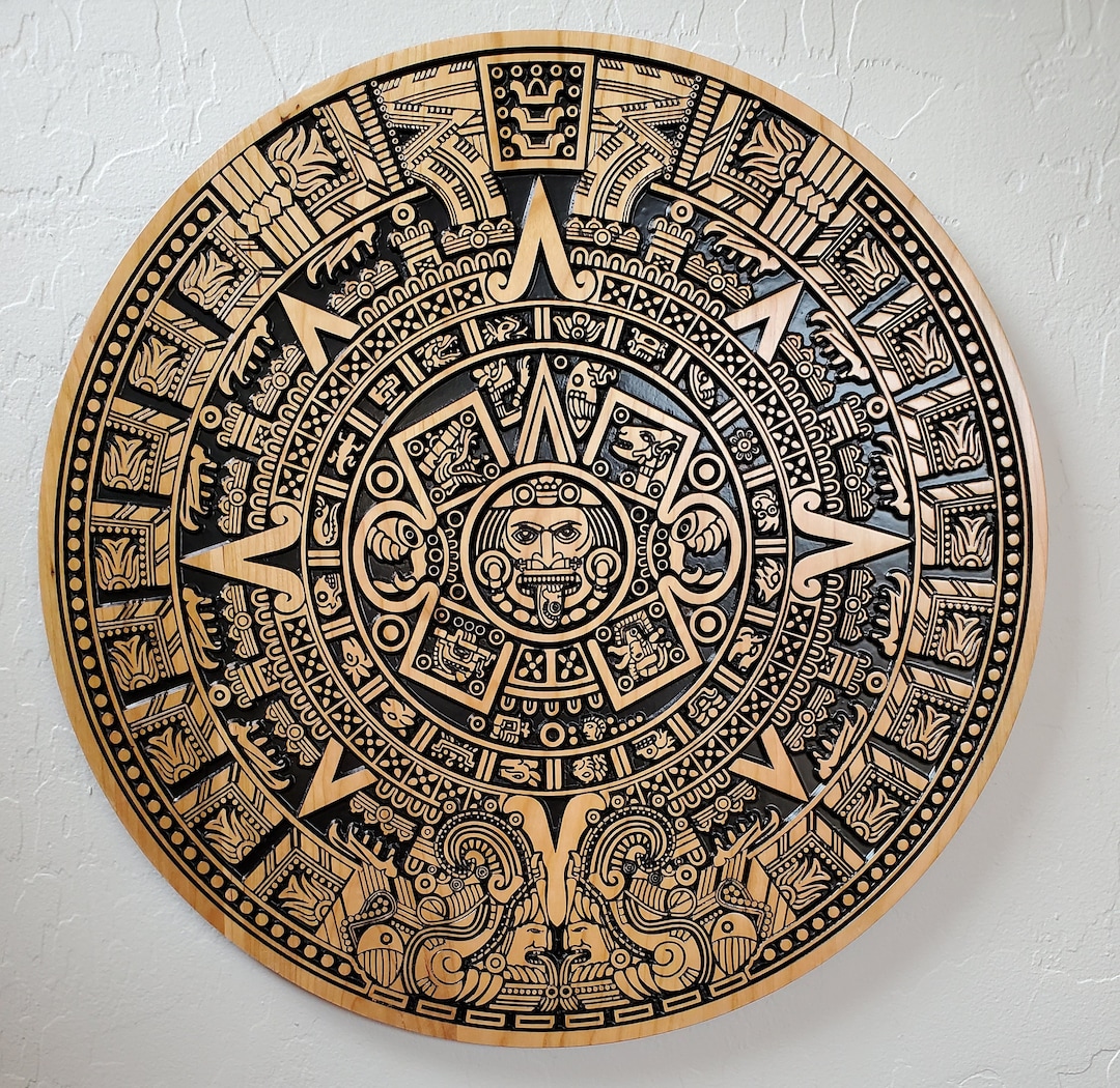 Wood Carved Aztec Calendar Wall Art High Detail Aztec Wood Etsy