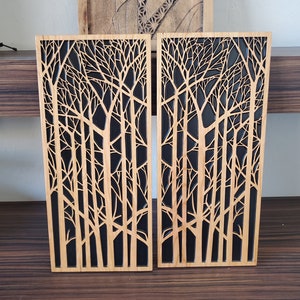 Wood Carved Birch Forest Wall Decor, Contemporary Tree wall Wall Art.