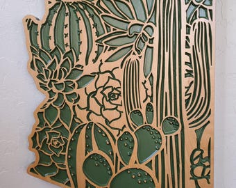 Arizona Map Wall Art, Wood Carved Arizona Wall Decor, Arizona Map Sign, Carved Wood Arizona Wall Sculpture