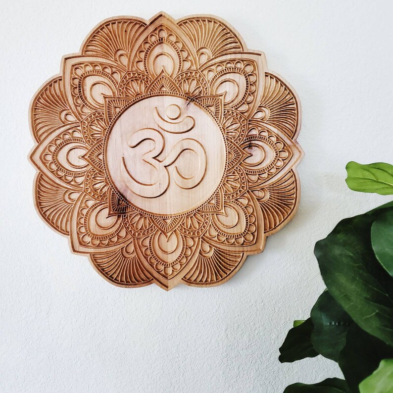 Wood Carved Om Wall Art Mandala Wood Art Om Mandala Wood Etsy