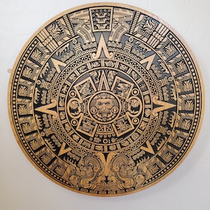 Wood Carved Aztec Calendar Wall Art ,  High Detail Aztec Wood Carving, Mayan Calendar, Aztec Gift, 3D Geometric Wall Art