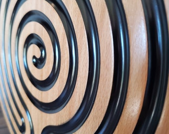 Wood Carved Chakravyuha Finger Labyrinth, Wood Labyrinth Wall Art, Carve Chakravyuha Wall Hanging, Calming Meditation Gift