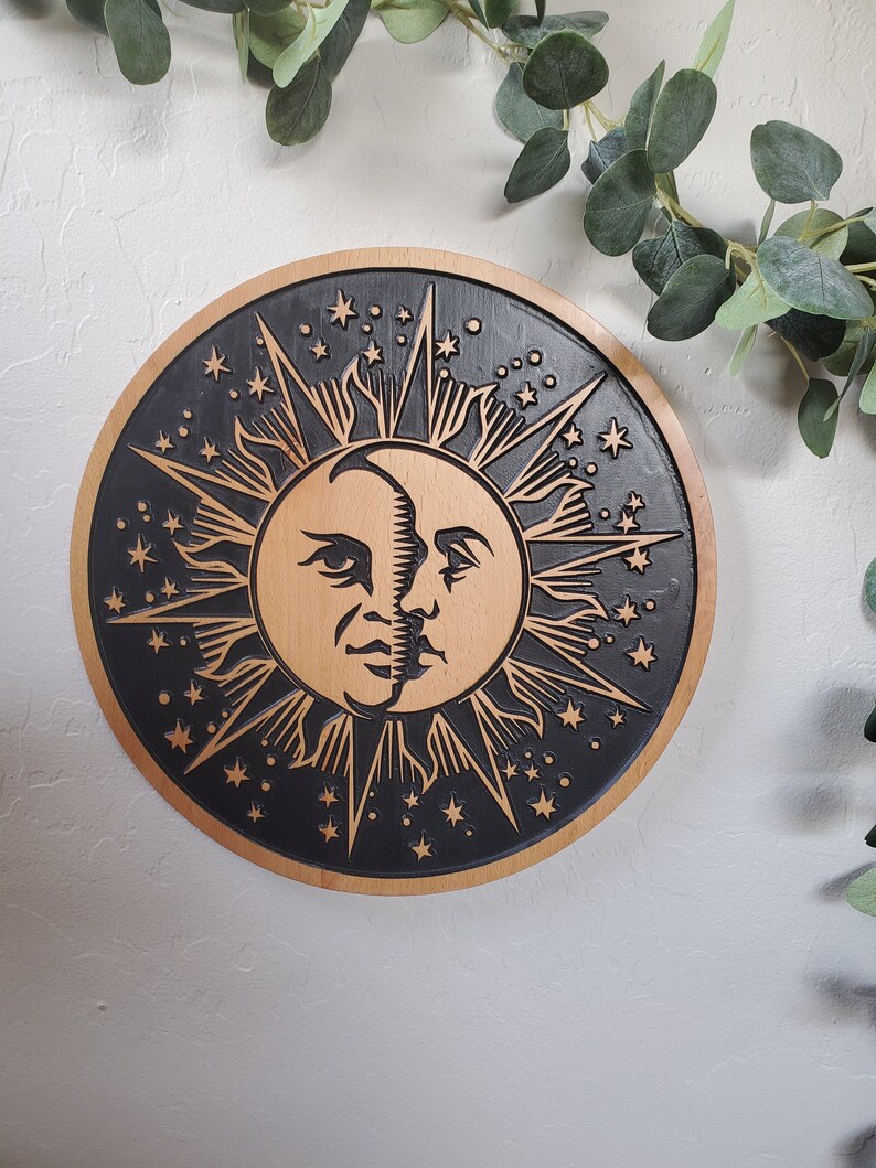 Sun and Moon Carving Wood Astrology Wall Art Zodiac Wall Etsy