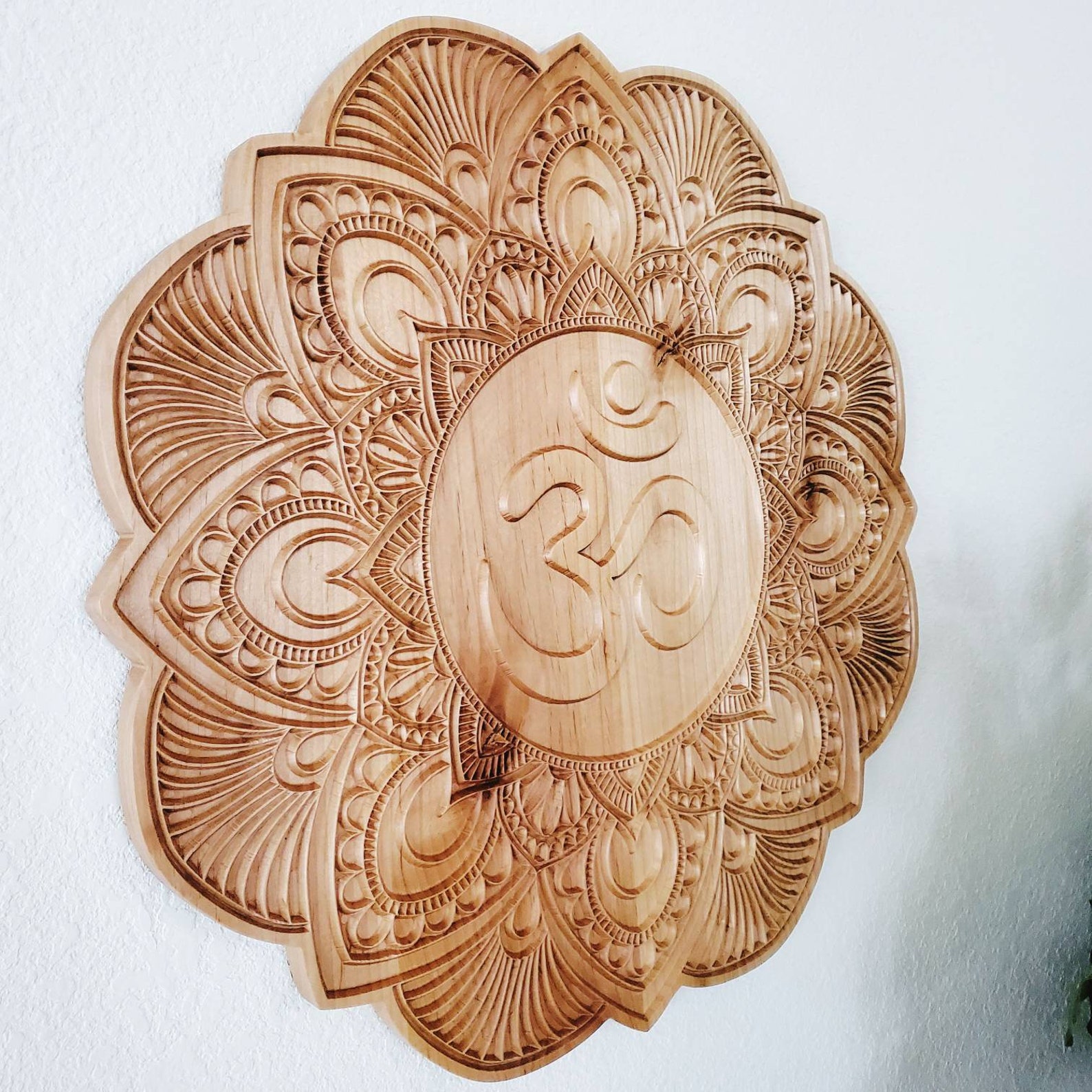Wood Carved Om Wall Art Mandala Wood Art Om Mandala Wood Etsy
