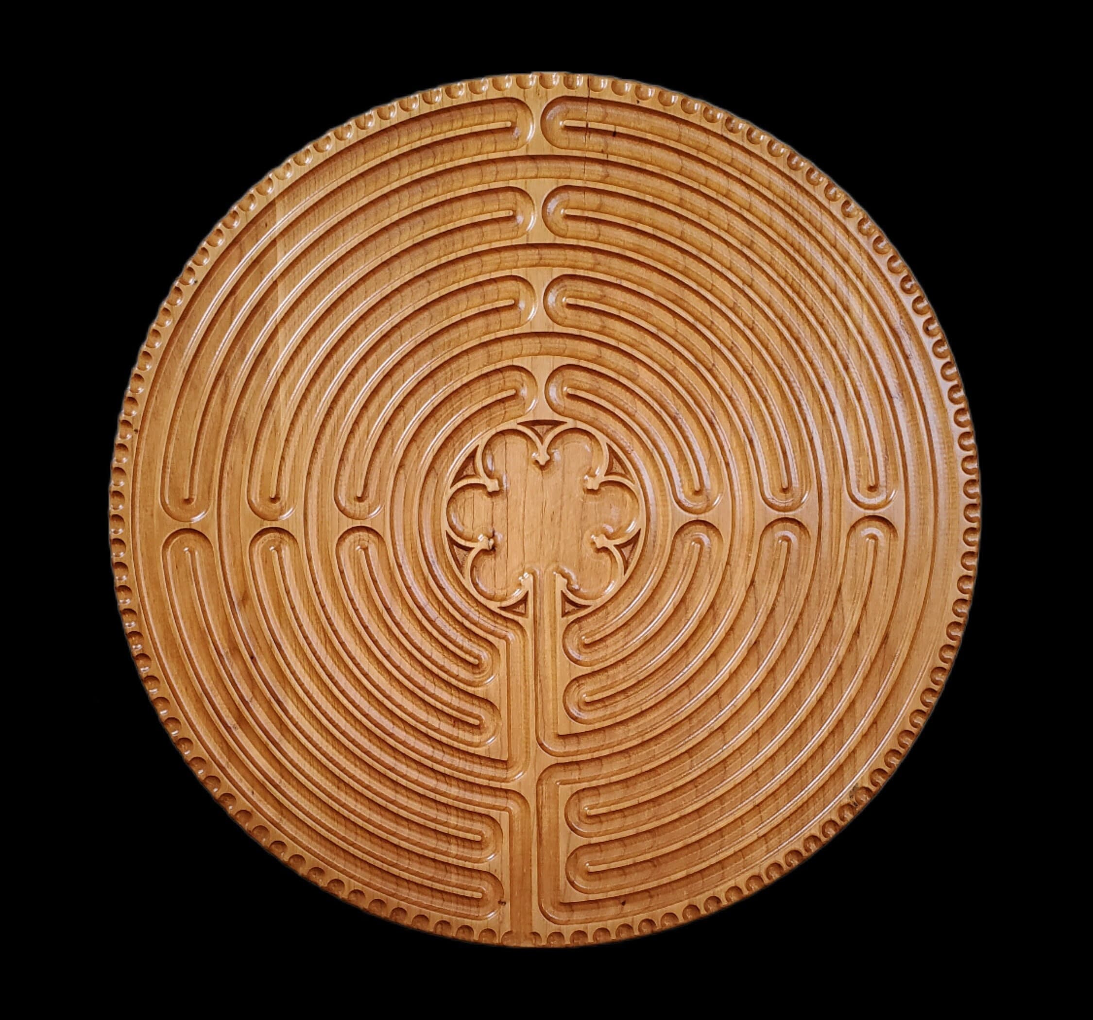 Chartres Wood Carved 11 Circuit Finger Labyrinth, Meditation