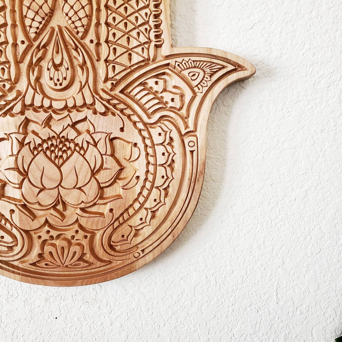 Wood Carved Lotus Flower Hamsa Hamsa Wall Art Hamsa Wall | Etsy