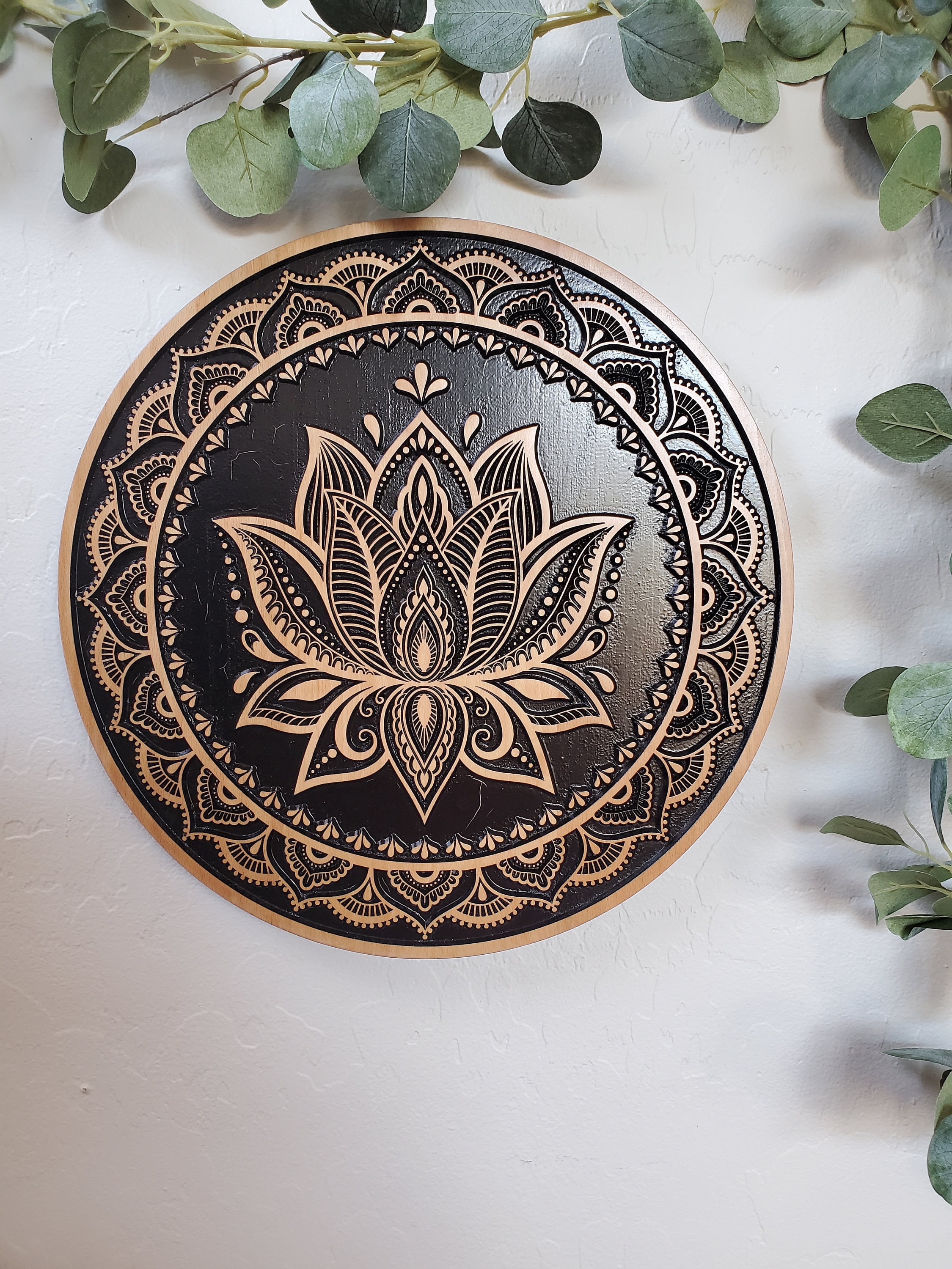 Lotus Flower Mandala Wall Art Wood Mandal Wall Art Mandala Etsy