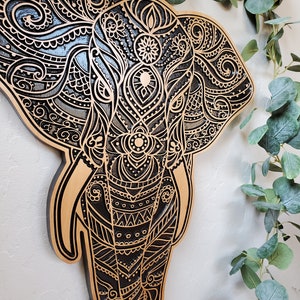 Elephant Mandala Wood Carved Wall Art , Animal Wood Art, Boho Wall Art ...