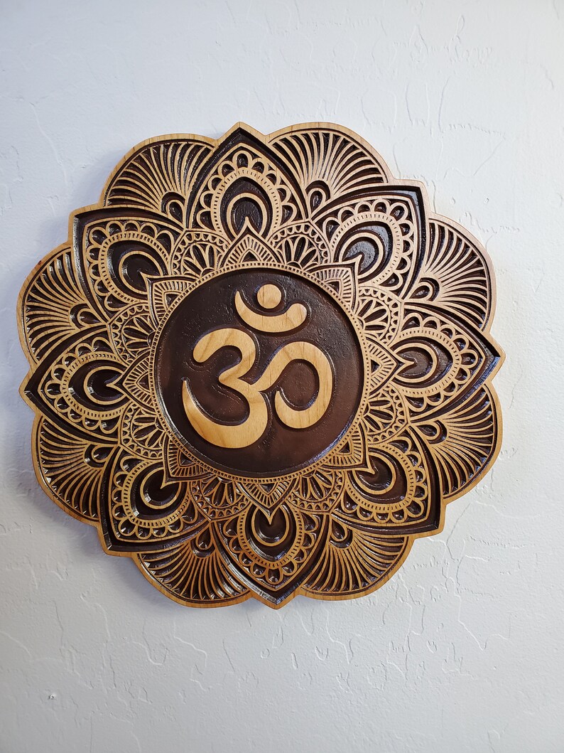 Wood Carved Om Wall Art Mandala Wood Art Om Mandala Wood Etsy