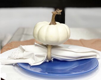 Handmade Off White Pumpkin Napkin Rings: Thanksgiving Table Decor, Set of 4
