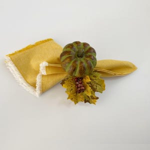 Handmade Pumpkin Napkin Rings with Leaves - Set of 4