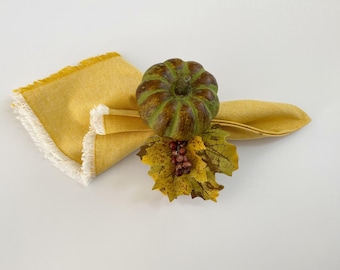 Handmade Pumpkin Napkin Rings with Leaves - Set of 4