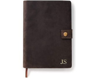 Full Grain Premium Leather Refillable Journal Cover with A5 Lined Notebook, Pen Loop, Card Slots, & Brass Snap by Case Elegance