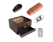 Renzo Glass Top Humidor, Lighter, Cutter, and Travel Case Bundle