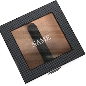 MAG Humidor, Glass Top with Magnetic Seal, Storage for 20-30 Cigars, Carbon Fiber with Polished Black Hardware, Spanish Cedar, Hydro Channel