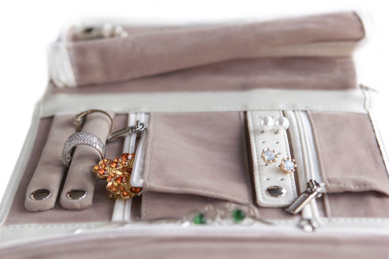 Vegan Leather Travel Jewelry Case Organizer Cream Finish Etsy