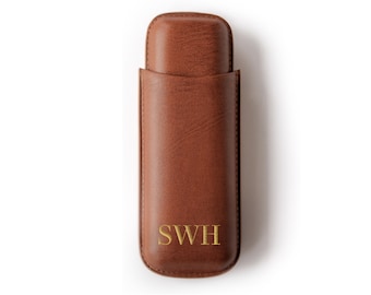 Two Cigar Travel Vegan Leather Case in Chestnut Brown by Case Elegance