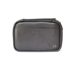 Klaro Travel Leather Cigar Case, 5 Cigar Storage, 2 Accessory Pockets, Humidification Pocket, Internal Hard-Shell Protection - Black