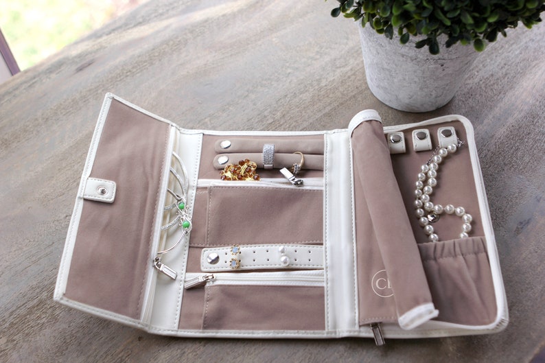 Vegan Leather Travel Jewelry Case Organizer Cream Finish Etsy