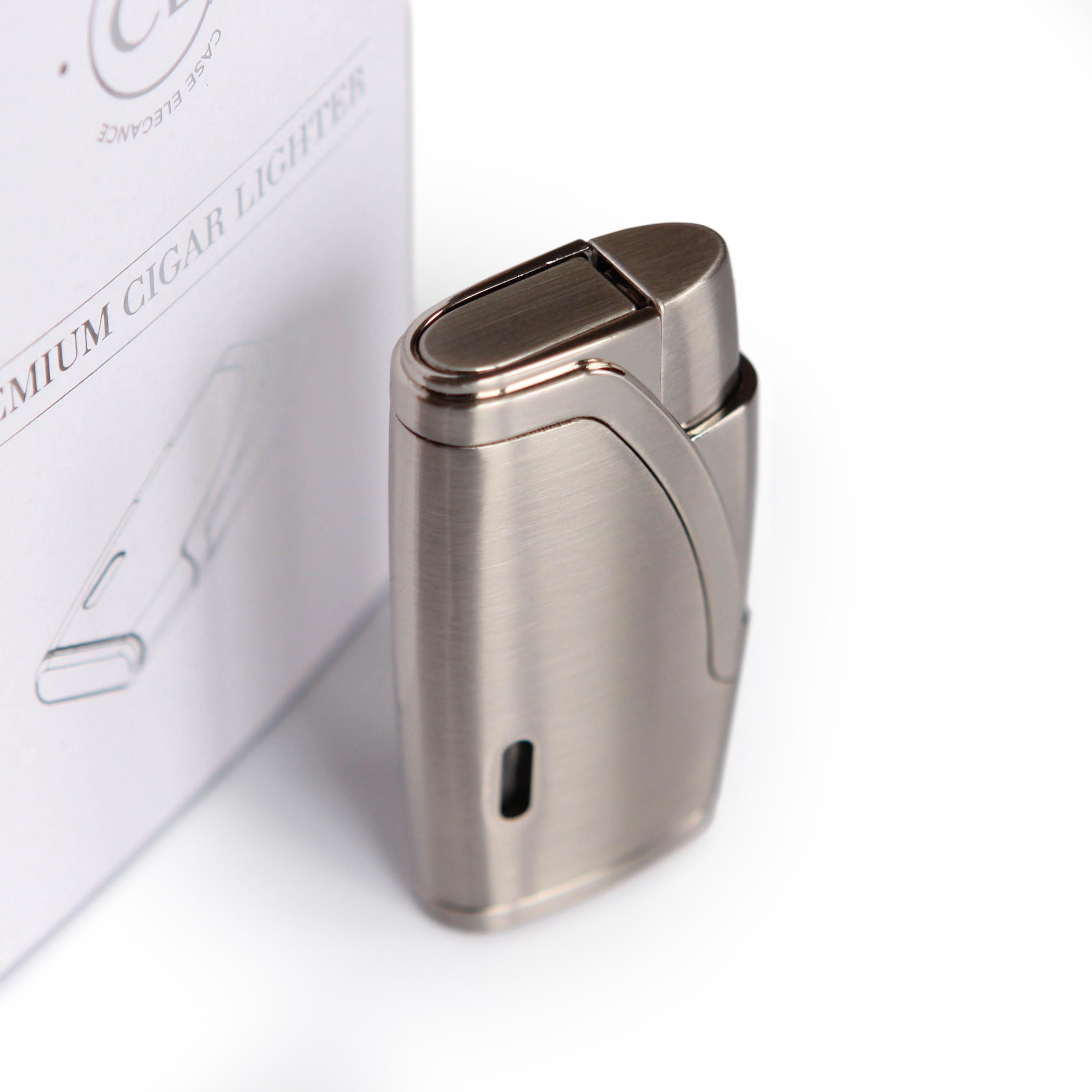 stainless steel cigarette lighter Brushed Stainless Steel Finish With Double Torch Cigar Lighter With by Case  Elegance…