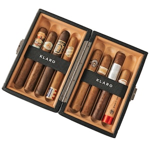 Maxwell 8-Cigar Travel Protective Hard Case, zwart veganistisch leer, Spaanse ceder, 180 graden opening, gunmetal hardware, houdt grote sigaren