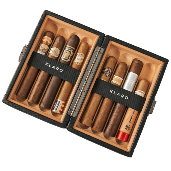 Maxwell 8-Cigar Travel Protective Hard Case, Black Vegan Leather, Spanish Cedar, 180 Degree Opening, Gunmetal Hardware, Holds Large Cigars