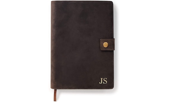 Full Grain Premium Leather Refillable Journal Cover with A5 Lined Notebook, Pen Loop, Card Slots, & Brass Snap by Case Elegance