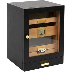 Luca Humidor Cabinet, Cigar Storage for 80-100 Cigars, Rich Black Ash Wood, Spanish Cedar, Hydro System, Accessory Drawer, PEG System