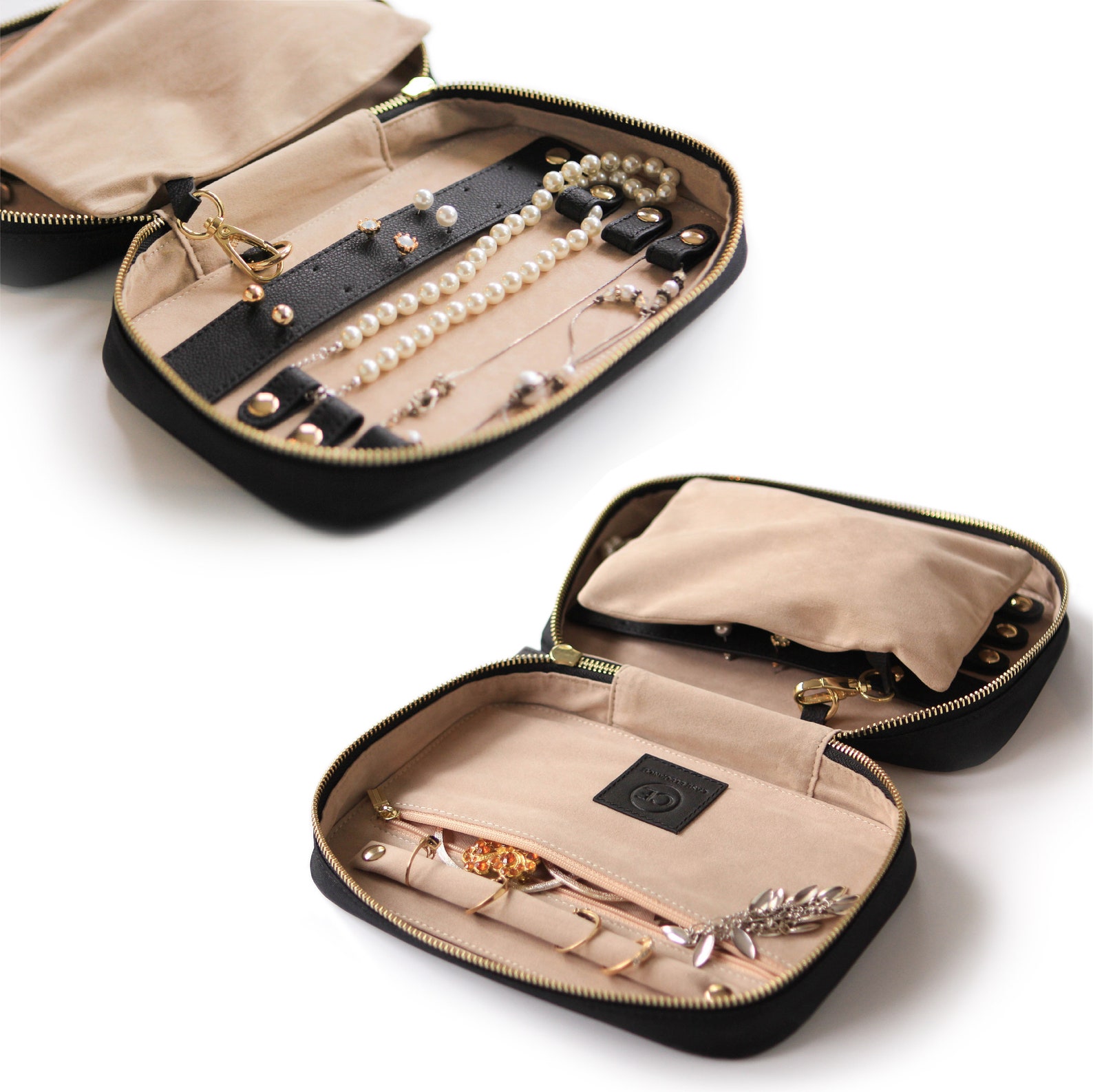 Black Full Grain Leather Travel Jewelry Case Organizer by Case Etsy