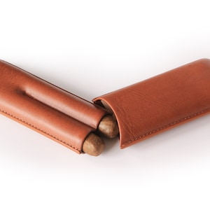 Two Cigar Travel Vegan Leather Case in Chestnut Brown by Case Elegance - Etsy