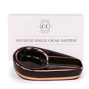 Black and Gold Inlay Ceramic Ashtray for Single Cigar by Case Elegance