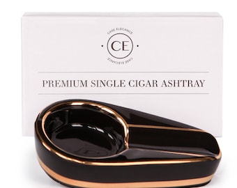 Black and Gold Inlay Ceramic Ashtray for Single Cigar by Case Elegance
