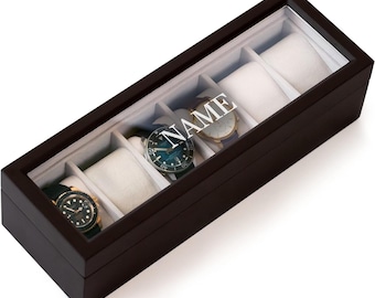 Espresso Finish Solid Wood Watch Box Organizer with Glass Display Top by Case Elegance